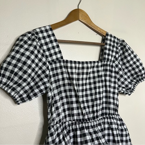 NWT Farmhouse Black White Gingham Mini Dress Puff Sleeves Tier 10 Violet Romance - Picture 3 of 9